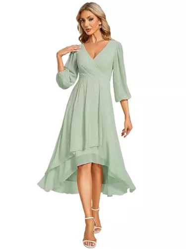 Ever-Pretty Cocktail Damen Elegant A Linie Partykleid Langarm V Ausschnitt Cocktailkleid Hochzeit EG01926