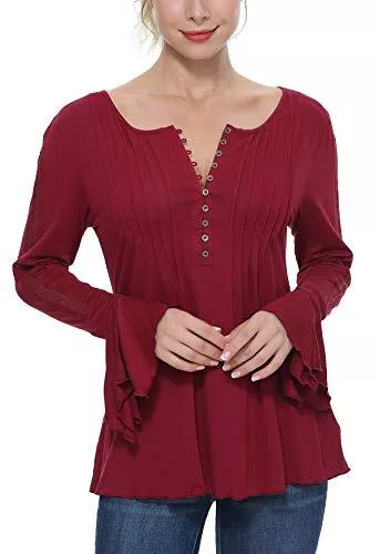 MISS MOLY Langarmblusen MISS MOLY Damen 3/4 Ärmel Bluse T-Shirt Knopfleiste Oberteile Tops Horn Hülse