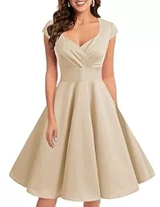 Bbonlinedress Cocktail Bbonlinedress 1950er Vintage Retro Cocktailkleid Rockabilly Kleider V-Ausschnitt Faltenrock festliches Kleid