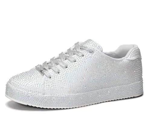 LUCKY STEP Sneaker & Sportschuhe LUCKY STEP Damen Glitzer Sneaker mit Platform Strasssteinen | Funkelnde Glitzernde Hochzeits-Brautschuhe für Damen