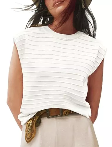 Beotyshow Ärmellose Blusen Damen Ärmellos Pullover Sweater Frauen Gestrickte Tank Tops Casual Kurzarm T-Shirts Rollkragen Sommer Strickpullunder Freizeithemden für Damen Elegant Strickwesten