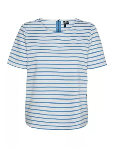 VERO MODA T-Shirts VERO MODA Damen Gestreiftes Top Rundhals Shirt mit Zip-Fly Design Stretch T-Shirt Oberteil