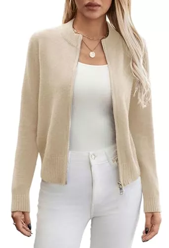 YUTILA Strickjacken YUTILA Damen Stehkragen Strickjacke Kurz Cardigan Lässig Pullover mit Reißverschluss Eng Casual Einfarbig Freizeit Jacket