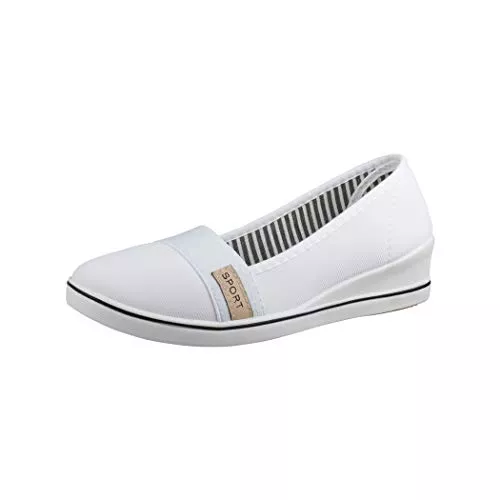 Elara Flache Schuhe Elara Damen Ballerina Pumps mit Keilabsatz Chunkyrayan