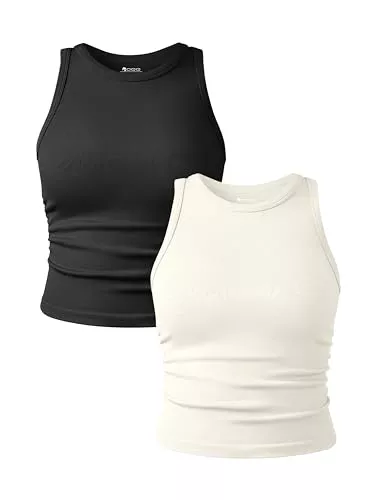 OQQ Tops OQQ Tank Top für Damen 2er Pack Rundhals Top Ohne Ärmel Frauen Slim Fit Damen Basic Cami Top