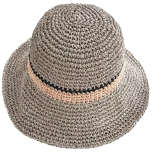 KXF Hüte & Mützen KXF Damen Sonnenhut Faltbar Packbar Up Brim Bucket Cap Floppy Straw Sonnenhut für Urlaub Sommer Strand Wandern, Verstellbare Passform