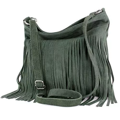 modamoda de Taschen & Rucksäcke modamoda de - T145 - ital Schultertasche Fransen Wildleder