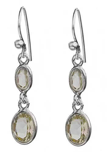 Exotic India Schmuck Twin Faceted Green Amethyst Earrings - Sterling Silver