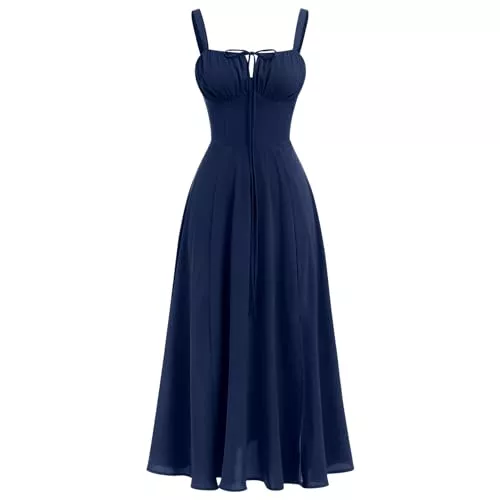 Odizli Cocktail Odizli Damen Sommer Sexy Ärmellos Spaghettiträger Boho Blumen Lang Kleid mit Schlitz