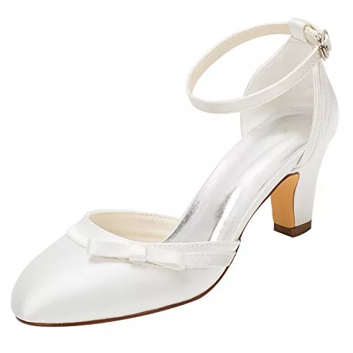 Emily Bridal High Heels Emily Bridal Brautschuhe Elfenbein Hochzeit Schuhe High Heel Runde Knöchelriemen Bow Brautschuhe