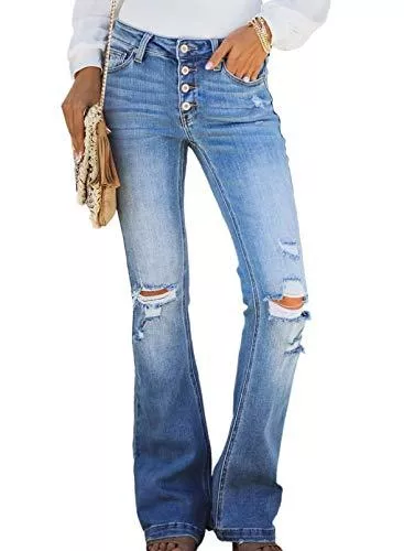 Itsmode Jeans Itsmode Damen Jeanshose Lang Stretch Skinny Jeanshose Elegant Bootcut Schlaghose High Waist Weites Bein Denim Hose Schlagjeans