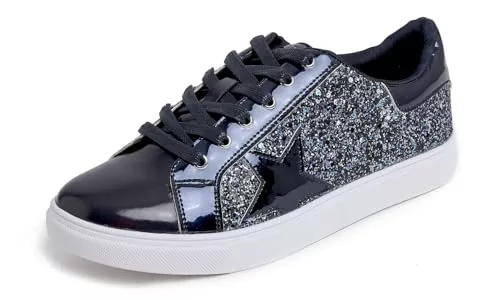 Feversole Sneaker & Sportschuhe Feversole Women's Featured PU Star Lace Up Sneaker,Damen Sneaker Atmungsaktiv Turnschuhe Leicht Laufschuhe Sportschuhe Freizeitschuhe