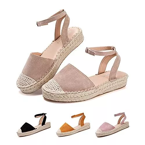 Hitmars Sandalen & Slides Plateau Sandalen Damen Espadrilles mit Keilabsatz Keilsandalen Absatz Espandrillos Sommer Frauen Schuhe Geschlossene Schwarz Braun Grau 36 EU-43 EU