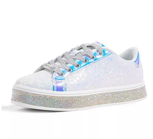 LUCKY STEP Sneaker & Sportschuhe LUCKY STEP Damen-Plateau-Glitzer-Sneaker | Funkelnde Bling Shiny Dressy Bedazzled Hochzeits-Walking Schuhe