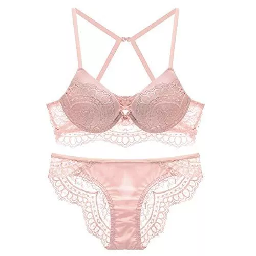 ZJY Unterwäsche & Dessous ZJY BH Panty Set Top Sexy Unterwäsche Set Cotton Push-Up-BH Panty Sets 3/4 Cup-weiße Spitze-Wäsche-Satz-Frauen tiefer V Brassiere Dessous Bralette (Color : Pink, Größe : 75B)