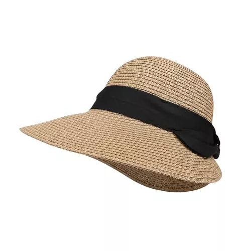 Feelorna Hüte & Mützen Feelorna Damen Strohhut, UV-Schutz Strohhut mit Breite Krempe Atmungsaktiv Strandhut Faltbarer Sommerhut für Reise Urlaub