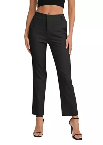 EXCHIC Hosen EXCHIC Damen Komfortabel Dehnbar Gerade Bein Freizeit Hosen Hohe Taille Arbeitshose mit Taschen