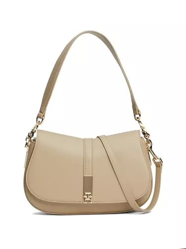 Tommy Hilfiger Taschen & Rucksäcke Tommy Hilfiger Damen Leather Saddle Shoulder Bag with Removable Crossbody Strap Satteltasche