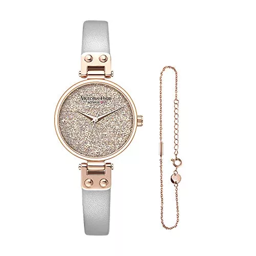 VICTORIA HYDE Uhren VICTORIA HYDE Schlichte Elegante Damenuhr Analoges Quarzwerk Lederarmband Edelstahl Mesh Band