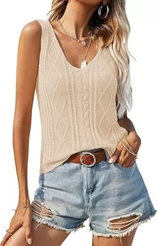 Saodimallsu Tops Saodimallsu Damen V-Ausschnitt Strick Tank Top Sommer Ärmellose Oberteile Sexy Tops Leicht Gerippte Elegant Casual Stricktop