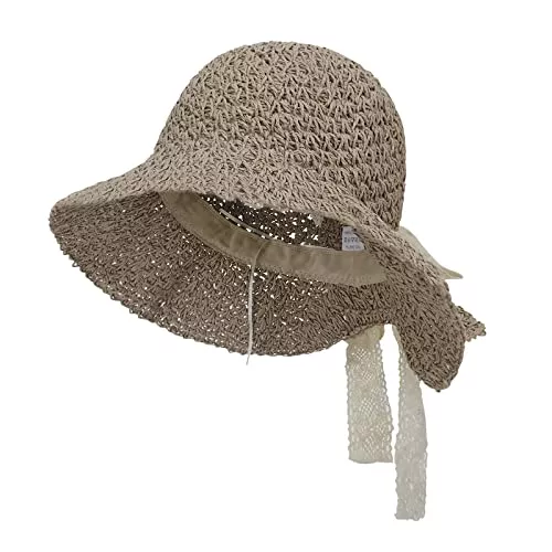 FakeFace Hüte & Mützen FakeFace Faltbar Strohhut mit Spitzen-Schleife Damen Sonnenhut UV Schutz Gartenhut Panama Hut Atmungsaktiv Beach Sommerhut für Wandern Reise Urlaub