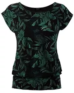DOTIN T-Shirts DOTIN Damen T-Shirt Rundhals Kurzarmshirt Allover Durck Stretch Tunika Casual Oberteil Bluse Tops