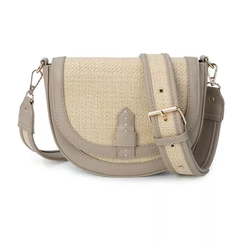 Gladdon Taschen & Rucksäcke Gladdon Damen Handy Umhängetasche Kleine Handtasche,Crossbody Bag Schultertasche Reißverschlussfächern Stroh/Canvas und veganes Leder mit Verstellbar Abnehmbar Schultergurt