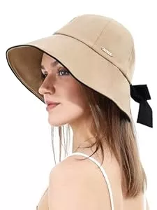 sy soul young Hüte & Mützen sy soul young Damen Sonnenhut mit Löcher in den Pferdeschwänzen Schleife Ultrabrempe UPF 50+ wasserabweisend faltbar Strandhut