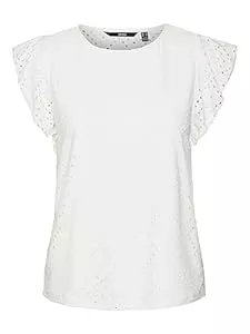 VERO MODA Ärmellose Blusen VERO MODA Damen Shirt Bluse mit Loch Muster und Kurzen Flügelärmeln