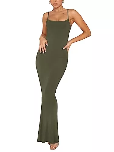 REORIA Party REORIA Damen Sexy Lounge Slip Langes Kleid Elegantes Hochzeitsgast ärmelloses rückenfreies Geripptes figurbetontes Maxikleid