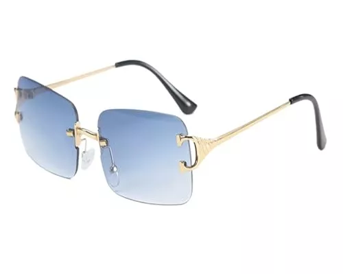 BGMCSFerG Sonnenbrillen & Zubehör BGMCSFerG Rechteckige Sonnenbrille für Damen, randlose Sonnenbrille für Herren, Metall, Blau, Braun, Rosa, Farbverlauf, Gläser, Federbrille, Zubehör