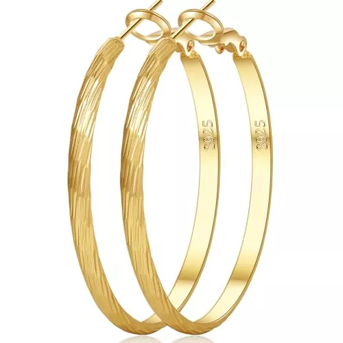 VEEDOFA Schmuck VEEDOFA Große 14K Echtgoldplattierte Hängeohrringe für Frauen 925 Sterlingsilber Hängeohrringe Hypoallergen Leichtgewicht Breite Dicke Hoops Ohrringe für Frauen