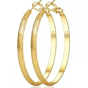 VEEDOFA Schmuck VEEDOFA Große 14K Echtgoldplattierte Hängeohrringe für Frauen 925 Sterlingsilber Hängeohrringe Hypoallergen Leichtgewicht Breite Dicke Hoops Ohrringe für Frauen