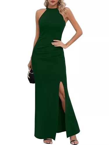Missufe Cocktail Missufe Damen Maxikleid Partykleid Neckholder Ärmelloses Abendkleid Schlitz Elegant Bodycon Lang Ballkleider