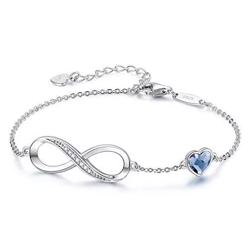 LOUISA SECRET Schmuck Infinity Armband Damen Unendlichkeit Herz Symbol Armband 925 Sterling Silber Rosegold Funkelnden Kristallen Verstellbar Armkette Valentinstag Muttertag Geburtstagsgeschenk für Frauen Ehefrau Mama