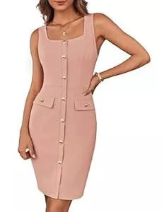 GRACE KARIN Business GRACE KARIN Damen Cocktailkleid Elegant Kleid Ärmellos Quadratischer Ausschnitt Knöpfe Belted Business Arbeit Büro Formelles Kleider Wickelkleid Bodycon Minikleider mit Gürtel