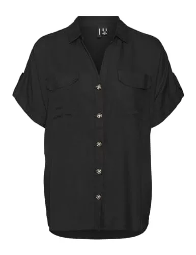 VERO MODA Hemdblusen VERO MODA Damen Kurzarm-Hemd mit Streifenmuster, Brusttaschen und Knopfleiste