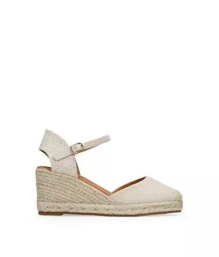 BOSANOVA Sandalen & Slides BOSANOVA Espadrilles für Damen aus veganem Wildleder mit geschlossener Zehenpartie aus Canvas und Keilabsatz aus Sparta. Armbandverschluss mit Schnalle. Damenschuhe