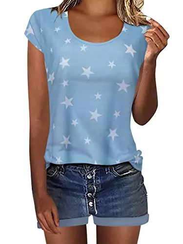 YOINS T-Shirts YOINS T-Shirt Damen Shirt Oberteile Sexy Oberteil für Damen Tops Kurzarm Sommer Herbst Rundhals mit Sterne