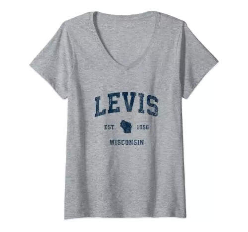 Levis WI Retro T-Shirts & Gifts T-Shirts Damen Levis Wisconsin WI Sportdesign im Vintage-Stil, Marineb T-Shirt mit V-Ausschnitt