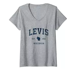 Levis WI Retro T-Shirts & Gifts T-Shirts Damen Levis Wisconsin WI Sportdesign im Vintage-Stil, Marineb T-Shirt mit V-Ausschnitt