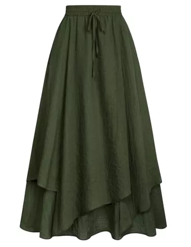 SCARLET DARKNESS Röcke SCARLET DARKNESS Damen Renaissance Maxirock Hohe Taille Unregelmäßige Doppellagiger Mittelalter Rock mit Kordelzug