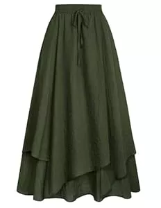 SCARLET DARKNESS Röcke SCARLET DARKNESS Damen Renaissance Maxirock Hohe Taille Unregelmäßige Doppellagiger Mittelalter Rock mit Kordelzug