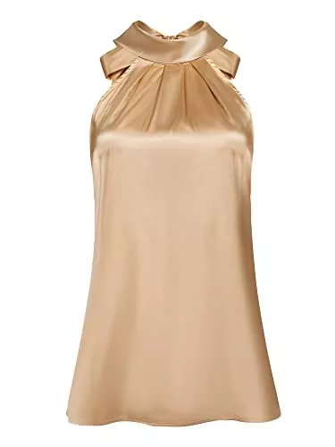 Hobemty Tops Hobemty Damen Ärmelloses Top Neckholder Tie Back Satin Arbeitsbluse