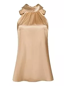 Hobemty Tops Hobemty Damen Ärmelloses Top Neckholder Tie Back Satin Arbeitsbluse