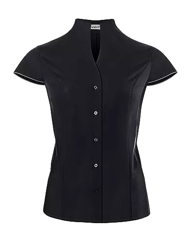 Vincenzo Boretti Hemdblusen Vincenzo Boretti Damen Bluse mit Kelchkragen leicht tailliert 100% Baumwolle bügelleicht Kurzarm ärmellos Hemdbluse mit Stehkragen elegant festlich auch für Business