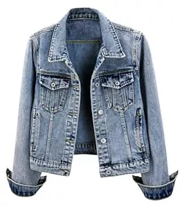 Kedera Jacken Kedera Damen Jeansjacke Knopfleiste Kragenlos Langarm gewaschene süße Jeansjacken