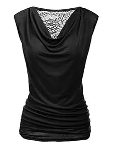 PINSPARK Ärmellose Blusen PINSPARK Bluse Damen Elegant Oberteile Wasserfall Shirts Spitzen Falten Tops Ärmellos T Shirt V-Ausschnitt Blusen Stretch Tunika Sommer S-XXL