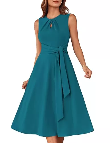 GRACE KARIN Cocktail GRACE KARIN Damen A-Linien-Midikleid Ärmelloses Rundhalskleid mit Gürteltaschen Party Club Alltag Arbeit Hochzeit