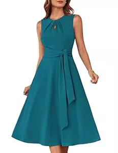 GRACE KARIN Cocktail GRACE KARIN Damen A-Linien-Midikleid Ärmelloses Rundhalskleid mit Gürteltaschen Party Club Alltag Arbeit Hochzeit